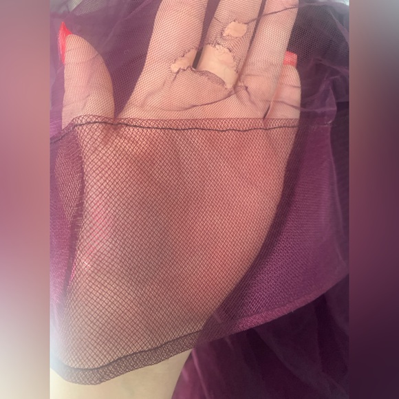 La Femme Dark Berry Tiered Ruffle Tulle Maxi Prom Dress - Picture 10 of 10